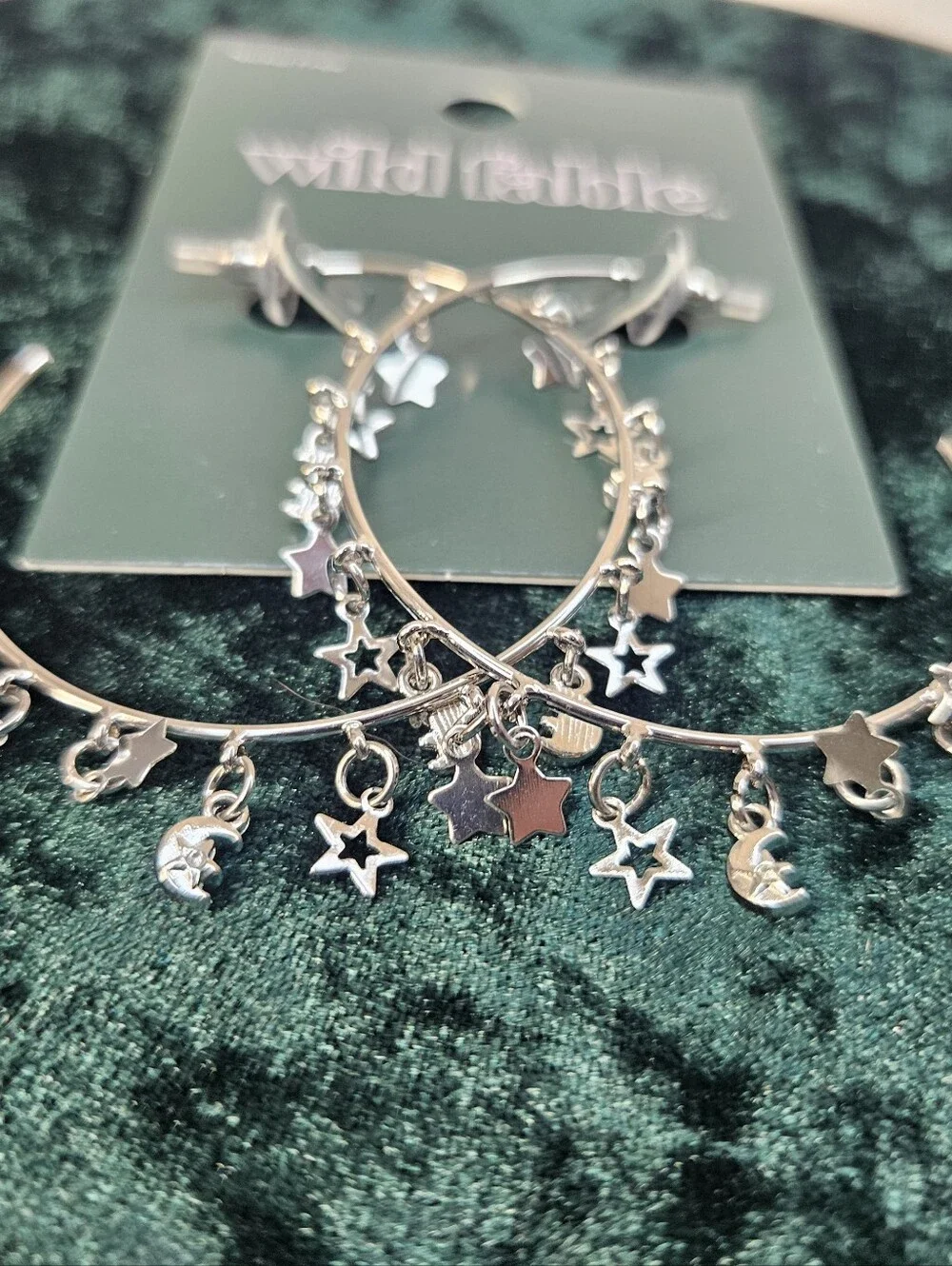 wild fable Silver-tone Star & Moon Dangle Hoop Earrings